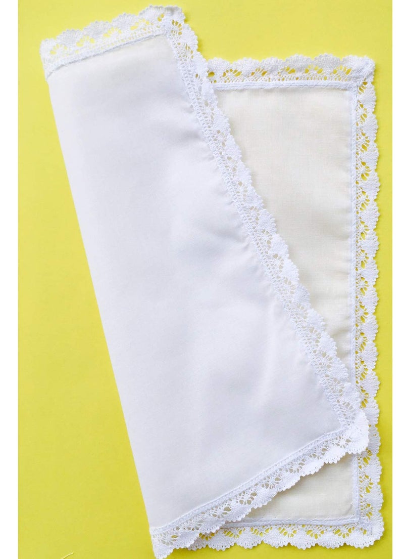 MemoryHanky Ladies Bridal Wedding Crochet Lace Handkerchiefs 60s Cotton Hankies Size 11.8" - Image 3